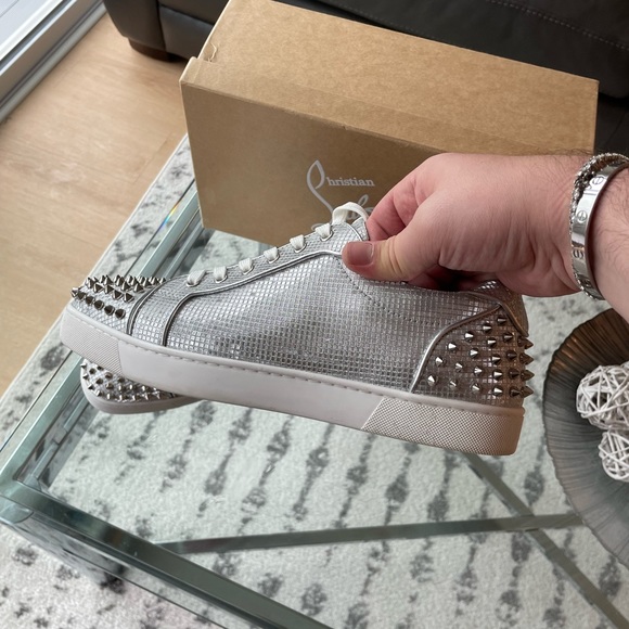 Men’s Christian Louboutin spiked sneaker silver - Picture 3 of 6